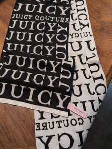 Juicy Couture Scarf Logo Black White Knit Scarf Acrylic 66" Long 10" Wide w/ tag - Picture 1 of 6