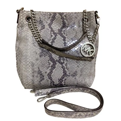 MICHAEL KORS JET SET Gray Python Leather North South Convertible Chain Hobo - Image 1 of 4