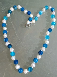 Blue Apatite &Polynesian Pearl Necklace - Bild 1 von 4