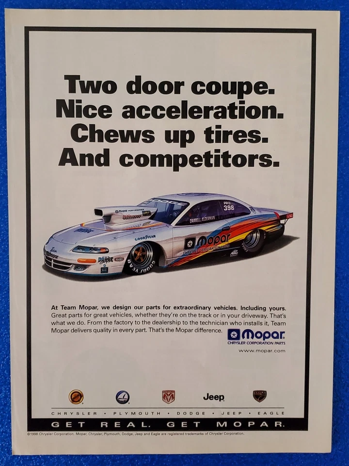 1998 MOPAR PARTS NHRA RACER CHRYSLER PLYMOUTH JEEP EAGLE DODGE ORIGINAL PRINT AD - Image 1 of 1