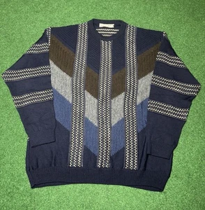 Vintage 90s Equilibrio Cable Knit 3D Coogi Style Designer Grandpa XL Sweater - Picture 1 of 7