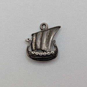 Vintage Sterling Silver Charm, Viking Ship, 1/2" - Picture 1 of 3