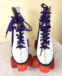 Vintage White Roller Derby Women's Skates Size 7 1980s Orange Urethane Wheels p1 - Picture 1 of 9
