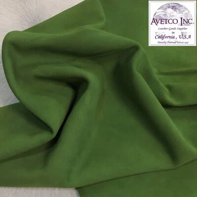 Avetco Premium Italian Kid Skin Goat Suede 3 SF Leather Hide 2-3 oz Cactus Green - Image 1 of 4