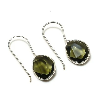 Faceted Olive Topaz Gemstone 925 Sterling Silver Gift Jewelry Earrings 1.18" l13 - Image 1 of 4