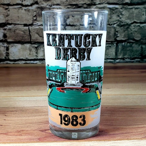 Vintage Kentucky Derby Glass Tumbler 1983 Souvenir / Horse Racing Churchill Down Cover