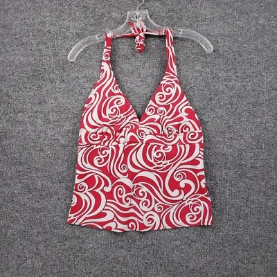 Athleta Tankini Womens 2 36C 34D 32DD Red Floral Halter V Neck Stretch Swimsuit - Image 1 of 4