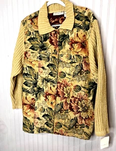 GIACCA donna Susan Bristol 3X 3W arazzo floreale cammello marrone bottoni NUOVA $150 - Foto 1 di 13