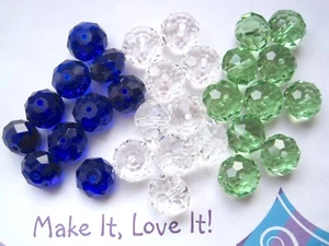 10 X 12mm CRYSTAL RONDELLE Donut Glass Beads Clear Peridot Green Cobalt Blue - Picture 1 of 4