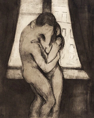 Impresión giclee dibujo vintage de Edvard Munch de 1895 The Kiss en papel de bellas artes Foto 1 de 3