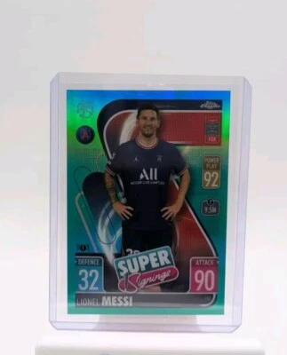 2021-22 Topps Chrome Match Attax Aqua Super Signings Lionel Messi /150 Card #157 - Image 1 of 2