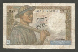 France 10 Francs 13.1.1944; F+; P-99e; BNB-B974a; Woman with child, Cows; WWII - Bild 1 von 2
