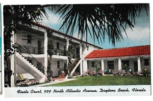 FIESTA COURT MOTEL Hotel Daytona Beach Florida FL Postal Lino 1956 - Imagen 1 de 2