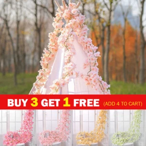 6Ft Artificial Cherry Rattan Fake Flower Hanging Wedding Decor Garland Plant - Picture 1 of 22