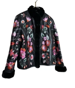 RARE Kotsovos Floral Bohemian Embroidered Leather Mink Fur-Jacket Size XL - Picture 1 of 15