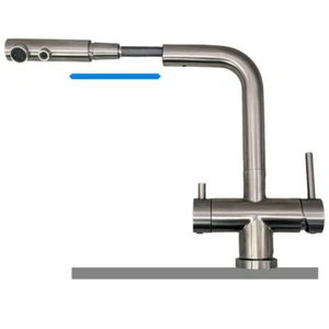 3-Wege-Wasserhahn KITCHENER PULL-OUT Edelstahl matt, mit ausziehbarer Brause - Bild 1 von 3