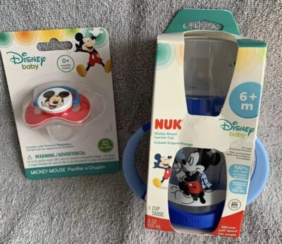 Nuevo biberón NUK Mickey Mouse 5 oz con asas y juego de chupete Disney Baby Mickey Foto 1 de 4
