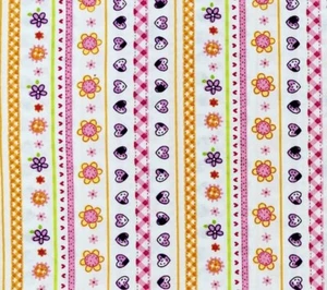 Hearts Flowers Stripes Pink Purple Orange Check JoAnn Cotton Fabric 1 1/2 YD - Picture 1 of 4