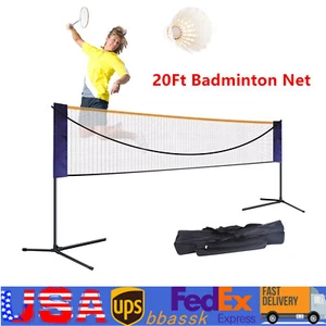 Portable 20ft Badminton Net Indoor Outdoor Volleyball Training Court Sports Tool - Picture 1 of 12