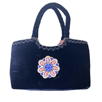 Y2K 天鹅绒丝绒钱包手提包串珠贴花 Artsy Lizzie Mcguire 异想天开 — 第 1/4 张图片