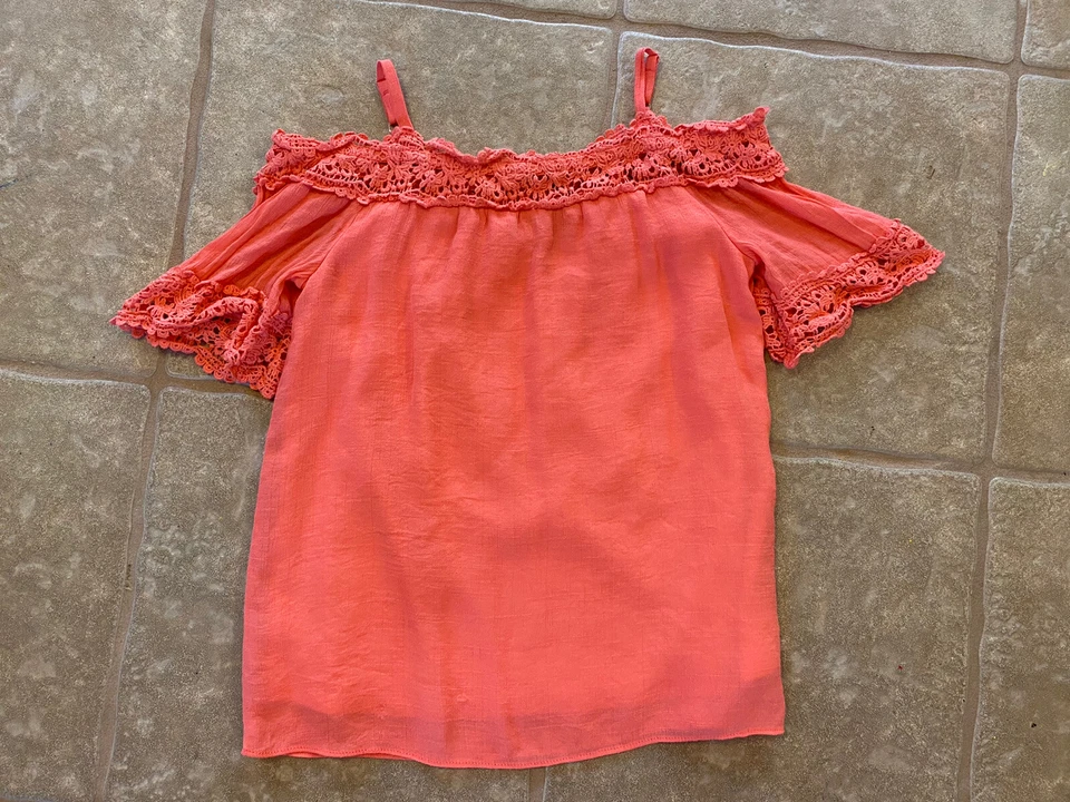 AMY BYER YOUTH GIRLS CORAL OFF SHOULDER TOP SIZE L 14 - Image 1 of 3
