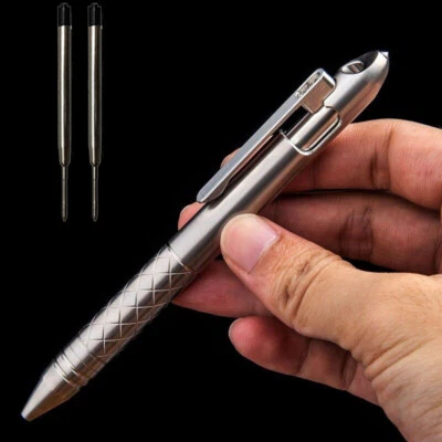 Premium Titanium Pocket Ball Pen Ballpoint Pen Checkered Design Outdoor EDC - Image 1 of 4
