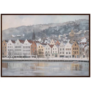 Norway Painting Norway Bergen Landscape Art Print Colorful Houses Wall Art Decor - Picture 1 of 8