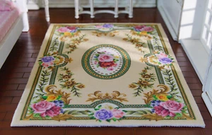 Beautiful Elegant Victorian Floral Roses 1/12 Dollhouse Miniature Rug - Picture 1 of 5