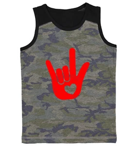 I Love You Sign Language Hand - Heart Valentine's Day Youth Contrast Tank Top - Picture 1 of 7