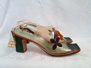 Sandalia Tacón Mujer 8 Margaritas Correa Superior Vinilo Transparente Transparente Vintage Años 50 70 - Imagen 1 de 24