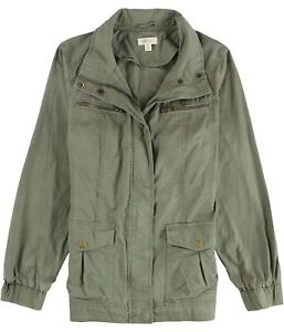 Style & Co. Womens Cargo Zip-Front Military Jacket, Green, Medium