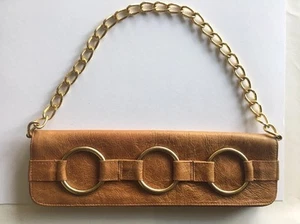 Designer JJ Winters O-RINGS Leather Clutch & Chain Purse Brown - Picture 1 of 12
