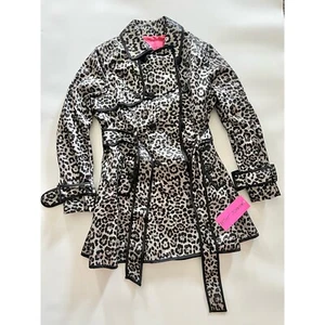 NWT Betsey Johnson Gray Leopard Trench Coat Raincoat Jacket Corset XL - Picture 1 of 10