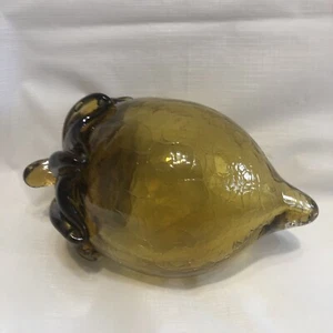 Vintage Crackle Art Glass Acorn Amber Yellow Brown Hand Blown Pier 1 - Picture 1 of 6