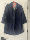 Lilly Pulitzer Long Navy Blue Coat/Raincoat with Colorful Lining - Size S