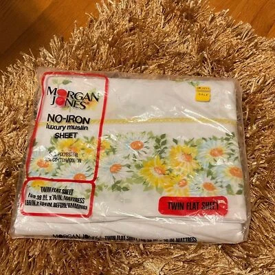 VINTAGE SPRING MILLS Flat Sheet sz Twin Non Iron LUXURY Muslin Maytime Daisies - Image 1 of 2