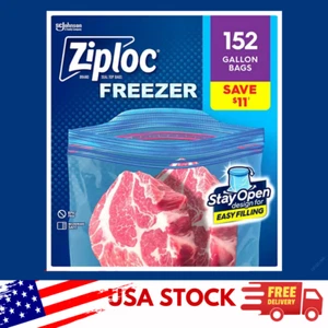 Ziploc Gallon Freezer Storage Bags 152 ct-Easy Fill- Stay Open Design FREE SHIP! - Picture 1 of 6