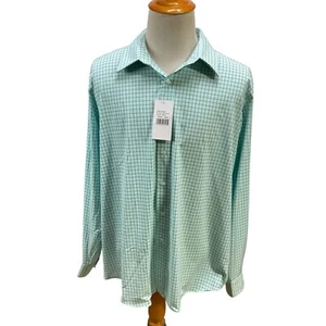 NWT Lands End Eco Performance Regular Fit XXL 36/37 Long Sleeve Green Plaid New - Picture 1 of 9