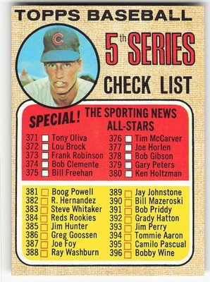 1968 Topps #356 quinta serie lista de verificación 371-457 béisbol Chicago Cubs Foto 1 de 2