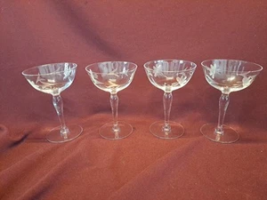 VINTAGE ETCHED CUT CRYSTAL CHAMPAGNE SHERBET GLASSES (3) 4-5/8" TALL, WEDDING - Picture 1 of 9