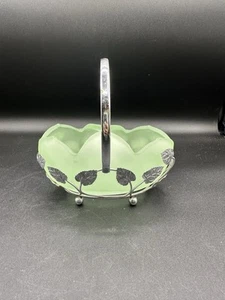 Bagley 1930's Art Nouveau Green Satin Glass and Chrome Tulip Posy Small Vase - Picture 1 of 9