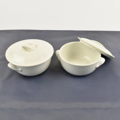 PILLIVUYT White 732 Porcelain Soup Bowls with Lids 4 1/4" France - Lot of 2 - Image 1 of 4