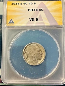 1914-S  Buffalo Nickel   Anacs   VG-8 - Picture 1 of 2