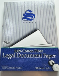 Papel Southworth 100 % fibra algodón papel documento legal 24 lb 100 hojas - Imagen 1 de 3