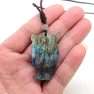 Natural Labradorite Stone Carved Angel Pendants  Adjustable Necklace For Women - Picture 1 of 6