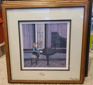 Rara litografia incorniciata P. Buckley Moss "Giovane Maestro" firmata 101/1000. Certificato di autenticità - Foto 1 di 4