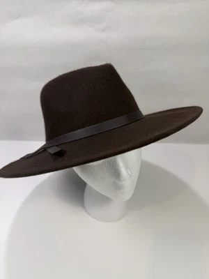 NUEVO 100% Lana Fieltro Ala Ancha Sombrero Marrón Coco Para Mujer Talla Única Boho Hilo Universal Foto 1 de 4