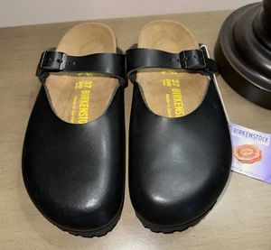 Zoccoli scarpe BIRKENSTOCK Rosemead pelle nera liscia nuove con etichetta 37 US 6 M/N - Foto 1 di 7
