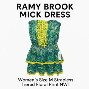 Ramy Brook Mick Dress Women’s Size M Strapless Tiered Floral Print NWT - Picture 1 of 11