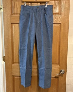 Habands Fit Forever Stretch Waist Denim Blue Polyester Pant Mens 34L 34X32 Retro - Picture 1 of 7